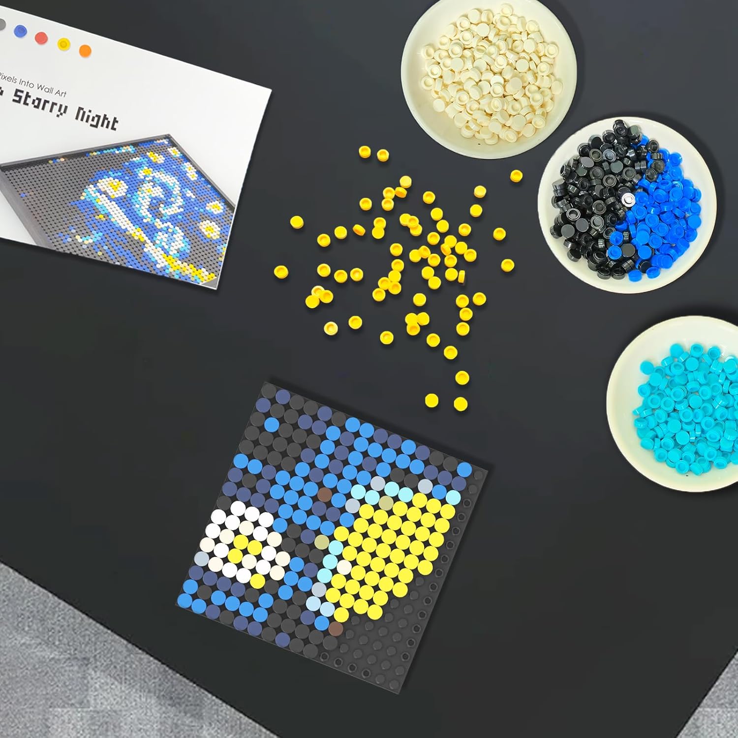 The Starry Night Pixel Brick Art Kit, Classic Wall Art Building, Wall Decor, Mosaic Photo, Pixel Art, DIY Creative Building Blocks Artwork, Pixel Puzzle Brick Set for Adults, Room Home Decor