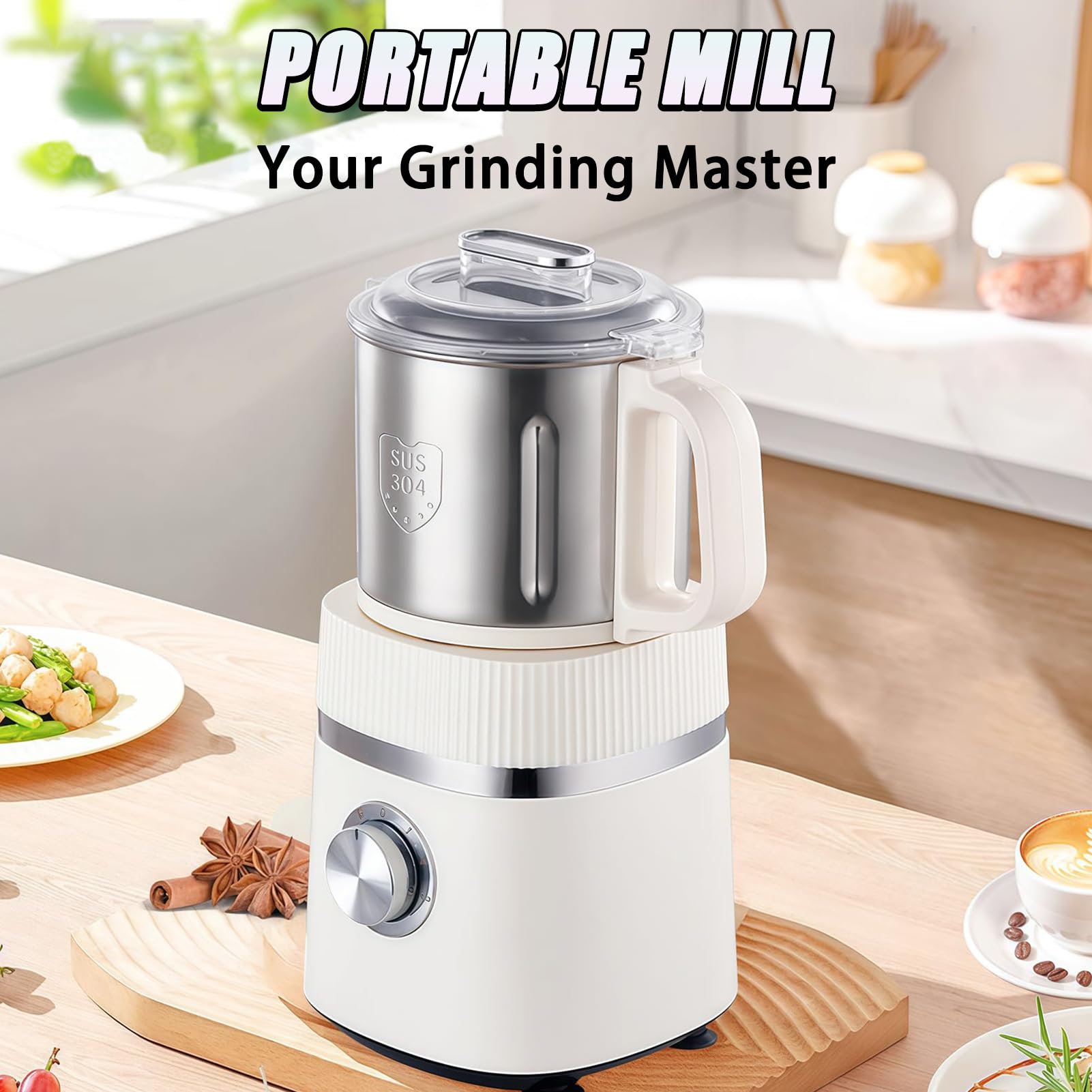 Macinacaffè Versatile Da Cucina, Mulino Per Cereali Da 500 W Con 2 Lame E Design Diviso Regolabile A 4 Velocità, Macina Spezie Elettrico Con Tazza In Acciaio Inossidabile 304 Per Macinare Caffè Green