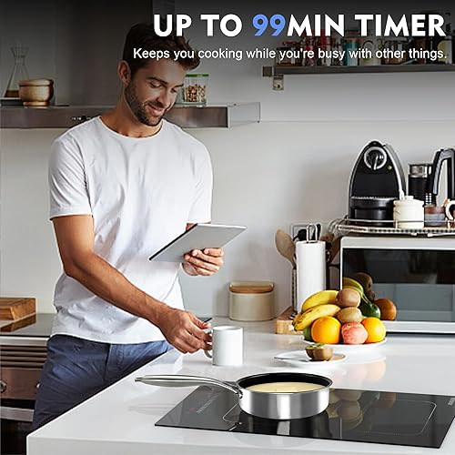 Miniatura 3 de Karinear Placa de inducción de 12 pulgadas, 2 quemadores, estufa de inducción integrada con zona flexible, bloqueo de seguridad para niños,