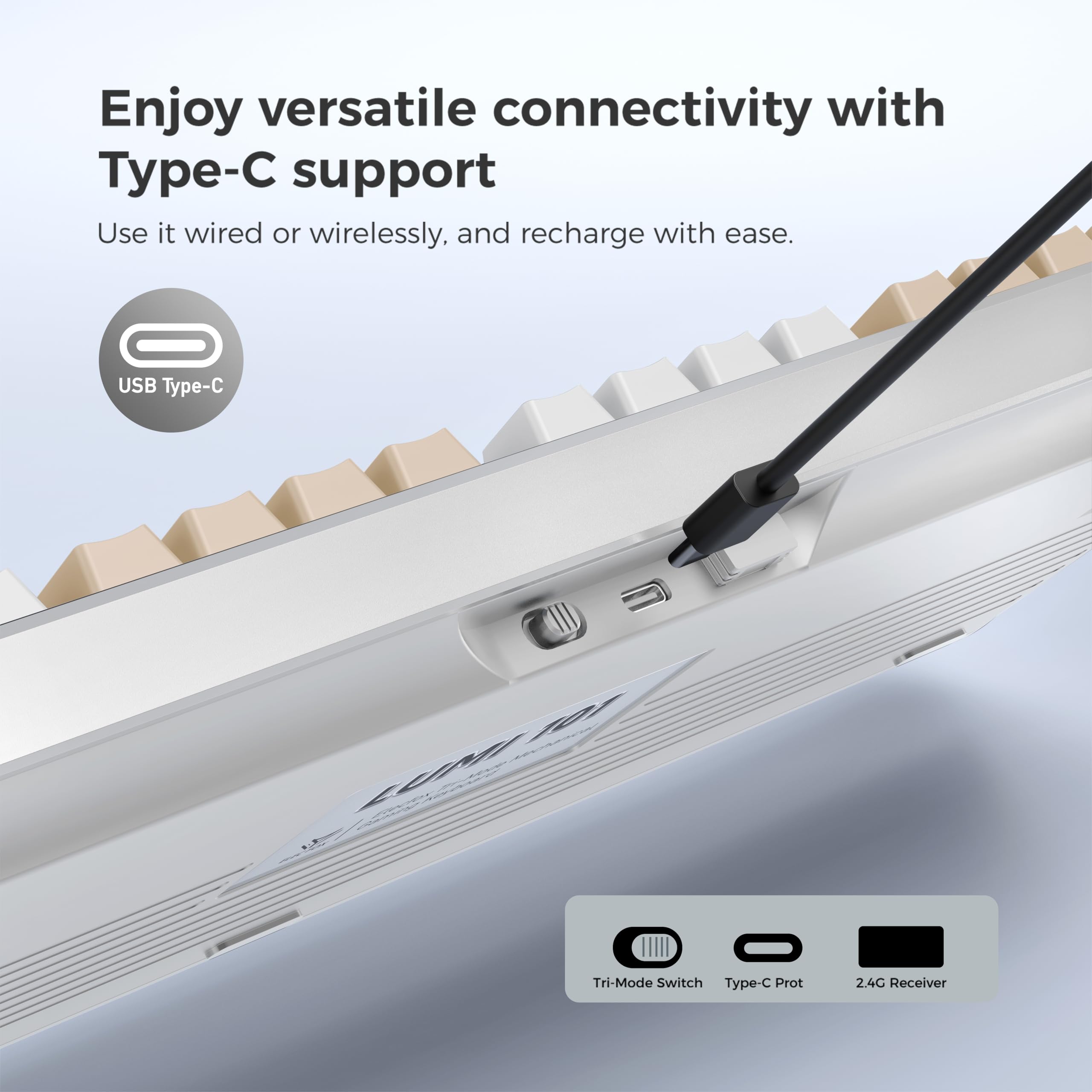 Tastiera meccanica senza fili LUMI101, tastiera full-size con la tastiera numerica | Tri-Mode BT5.0/2.4GHz/USB-C, tastiera personalizzata sostituibile a caldo, retroilluminata, per PC, tablet, PS/Xbox (verde)