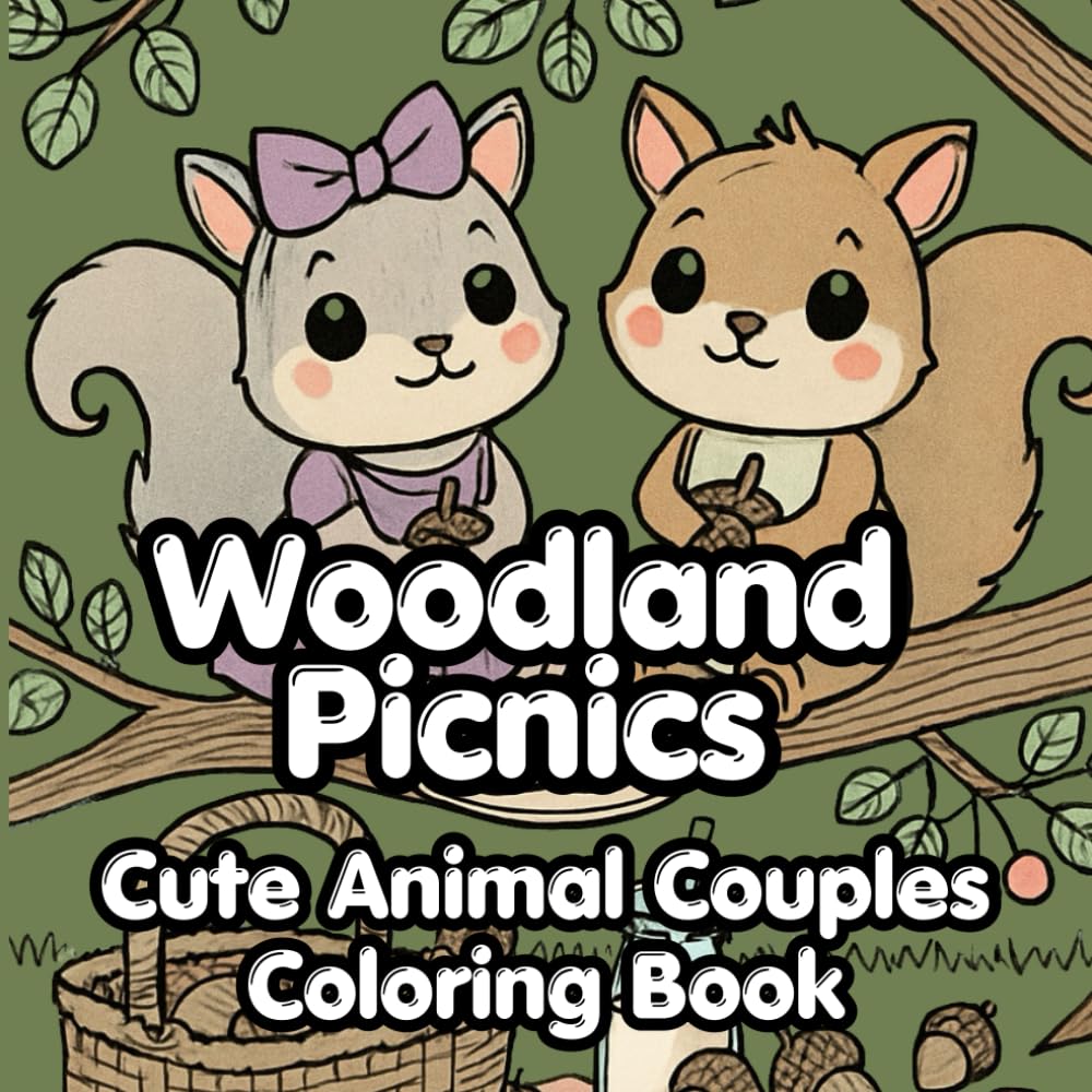 Woodland Picnics- Cute Animal Couples- Grown-Up Coloring Book