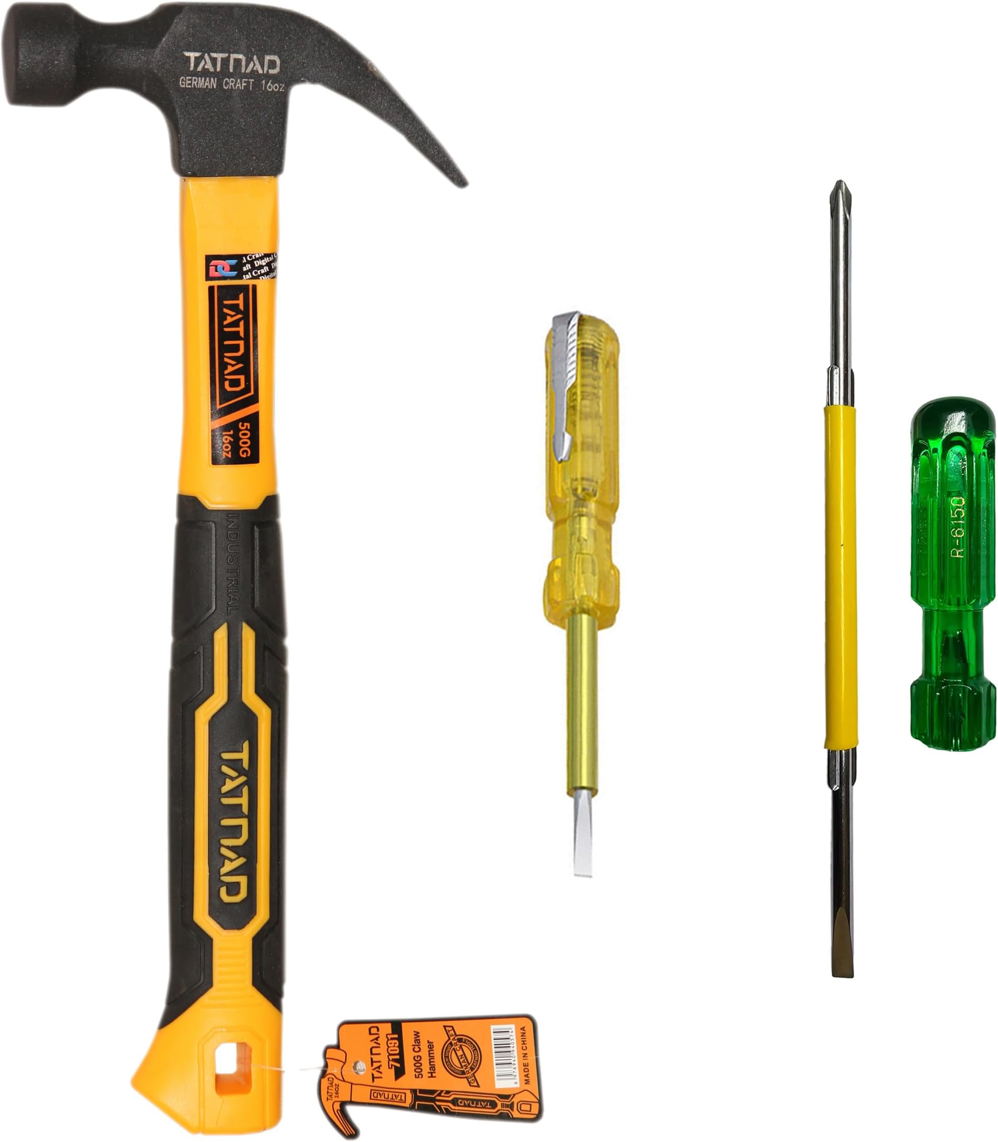 Digital Craft 3-Piece Home Tool Kit – 500G Claw Hammer with Fiberglass Handle, Electrical Line Tester & 2-in-1 Screwdriver – DIY & Repair Hand Tool Set