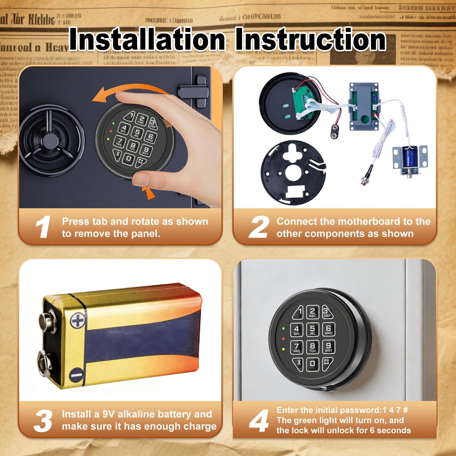 Programmable Electronic Safe Lock Replacement Keypad, Digital Gun Safe Lock with Solenoid Lock Fits Many Security Safe Boxes and Security Cabinet