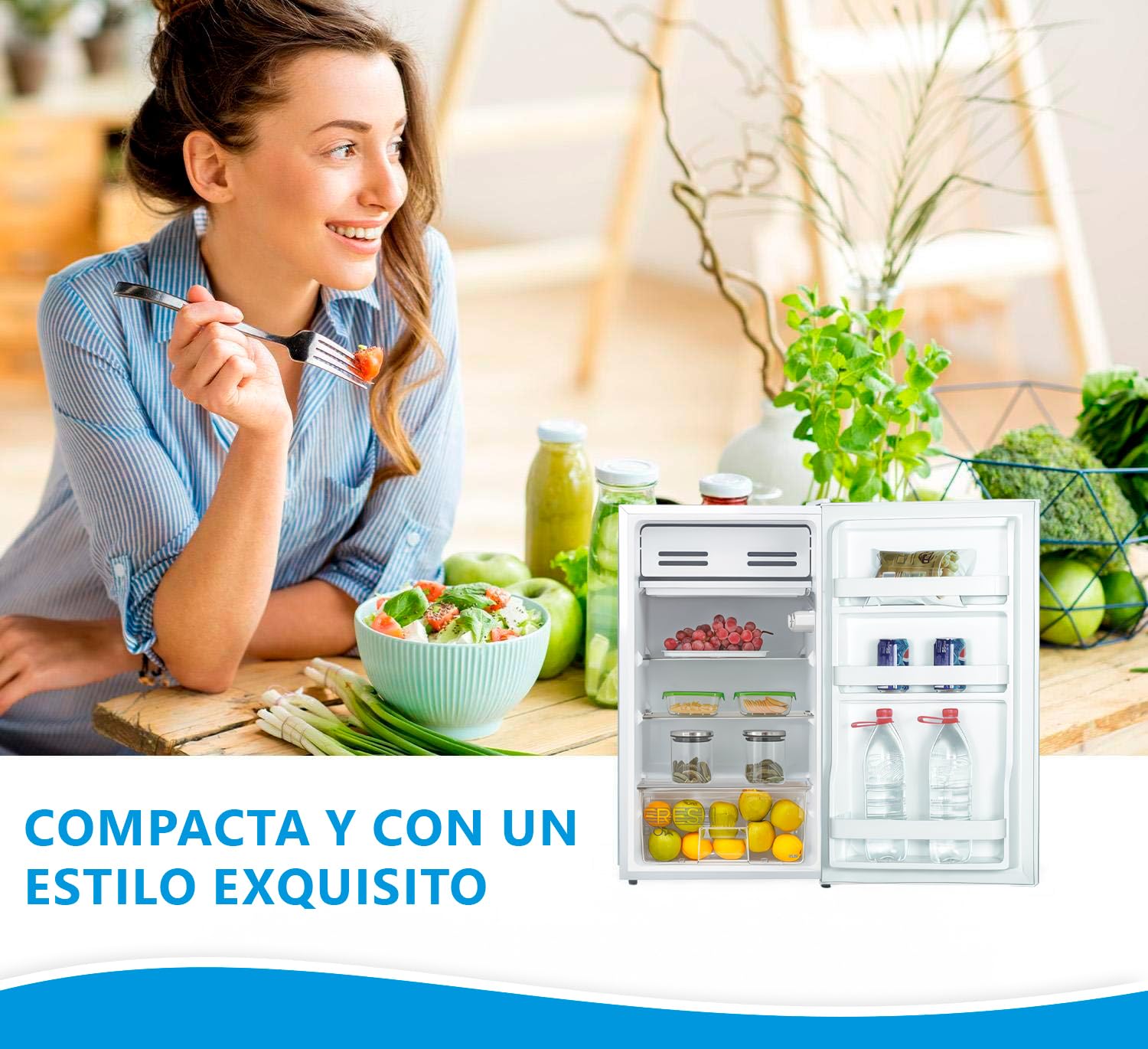 Midea Nevera Pequeña 93L - Mini Frigorífico Compacto para Hogar y Oficina - Frigorífico Pequeño Bajo Consumo Sin Congelador - Mini Bar Silencioso para Caravana y Camping con Zona fría de 0º/-3º