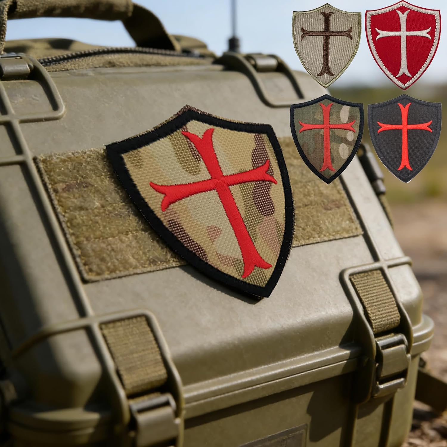 2PCS Knights Templar Cross Patches Knight Patch Embroidered Morale Patch Hook and Loop(Black)