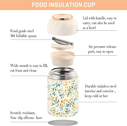 Miniatura 4 de MCHIVER Leaves Spots Branches Food Jar with Spoon Stainless Steel Vacuum Insulated Food Container 17 oz Soup Thermos for Adults