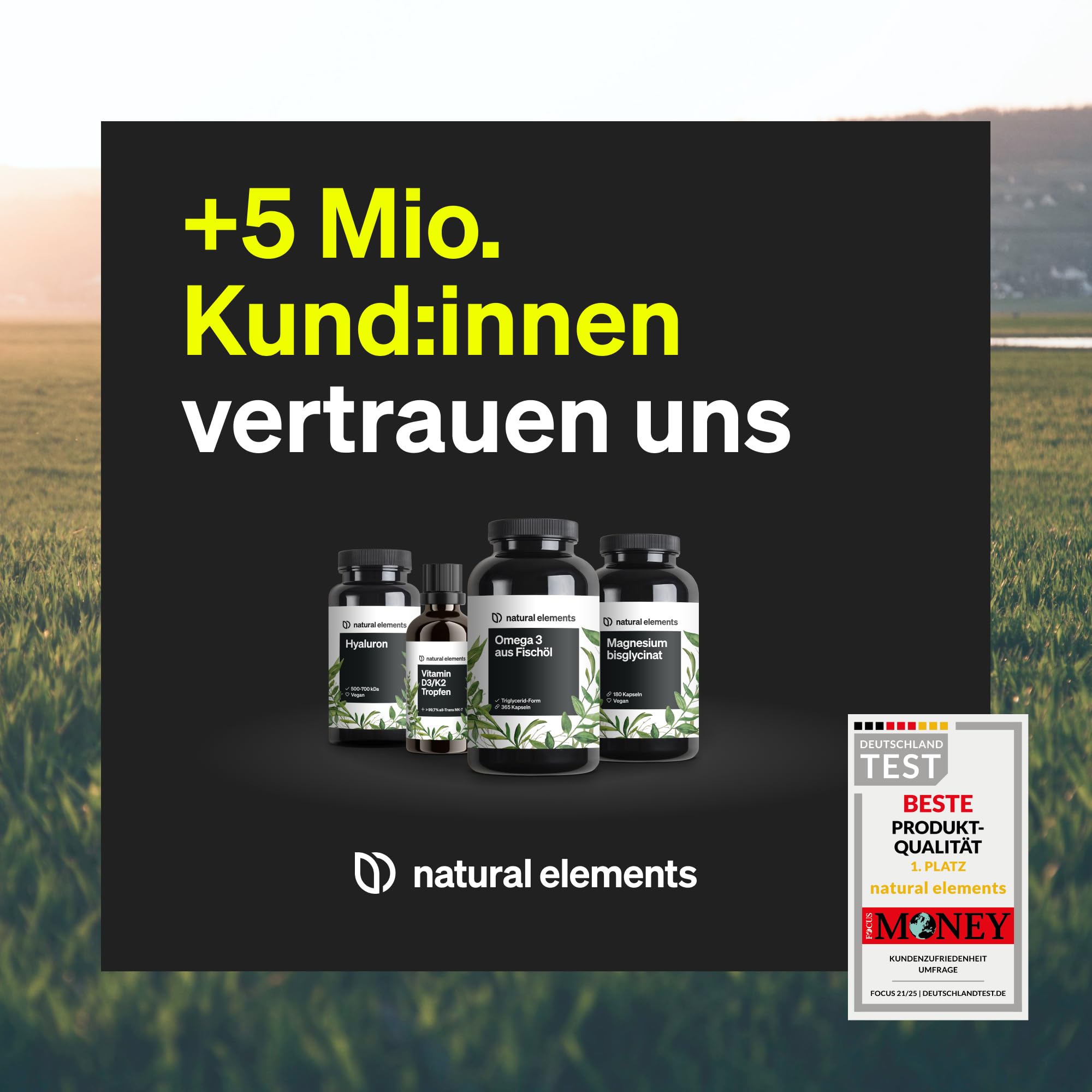 natural elements Vitamin B Komplex - 180 Kapseln - Hochdosiert: Mit 500 µg Vitamin B12 - alle 8 B-Vitamine (B1, B2, B3, B5, B6, B7, B9, B12) - vegan, in Deutschland produziert & laborgeprüft