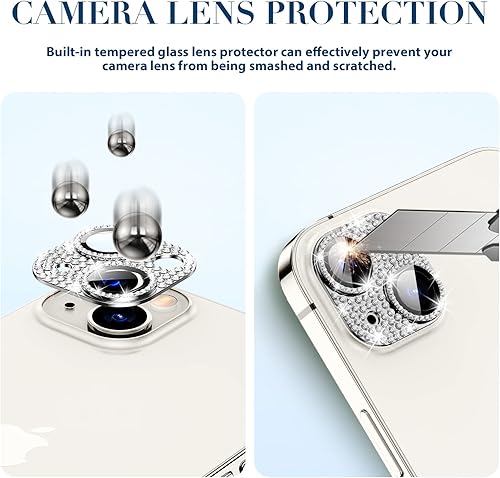 Miniatura 3 de Goton Compatible con iPhone 14 Plus  14 protector de lente de cámara, cubierta de metal brillante con purpurina, accesorios de protección de