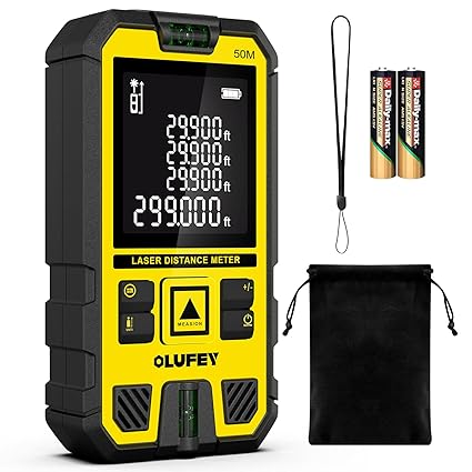 OLUFEY Laser Measure 165 Feet,Laser Distance Meter Device IP54 Portable Digital Measure Tool Range Finder with Bubble Levels and LCD Backlit
