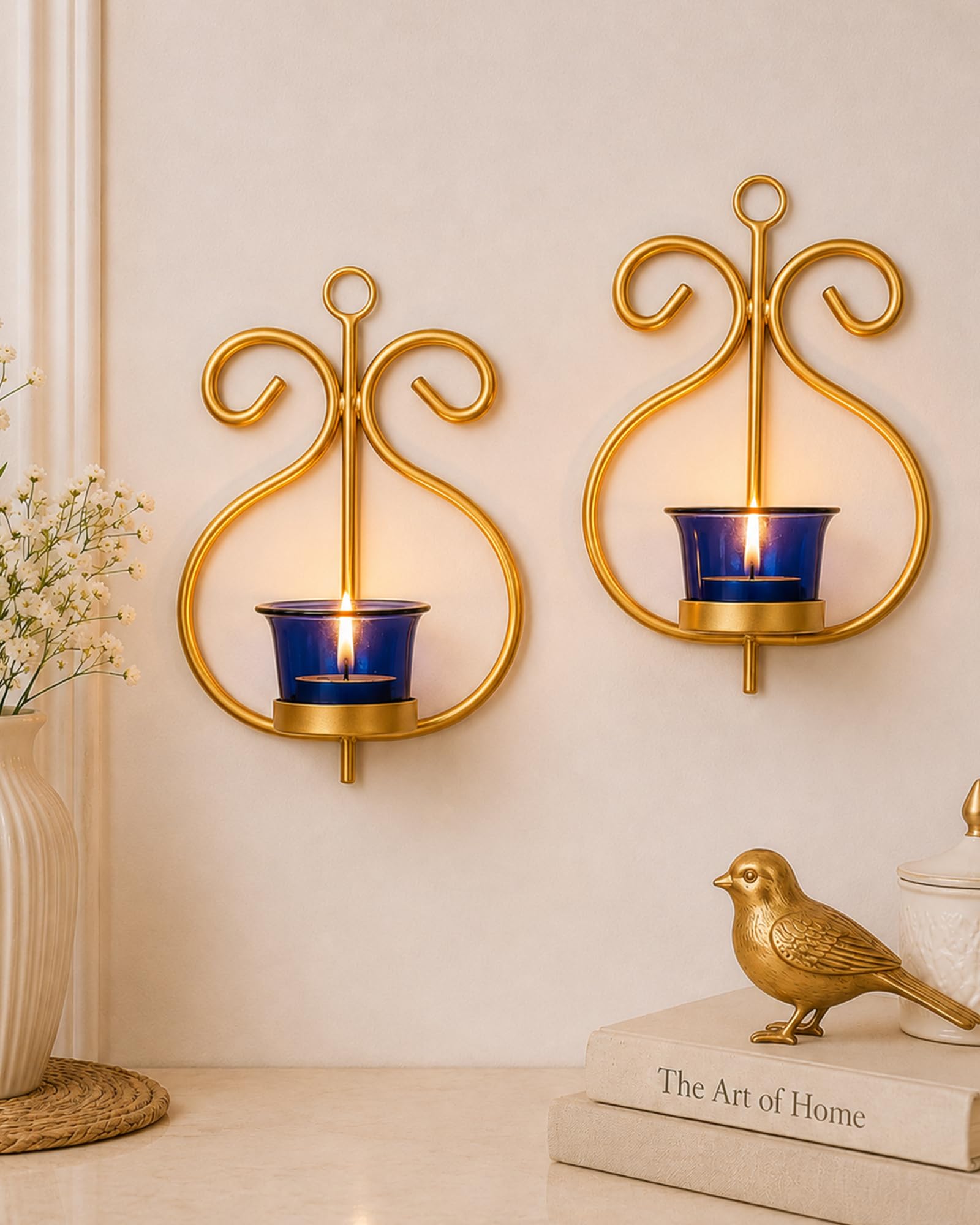Homesake Diwali Candle Sconces - Set of 2 with Candles -8 Homesake Diwali Candle Sconces - Set of 2 with Candles -8
