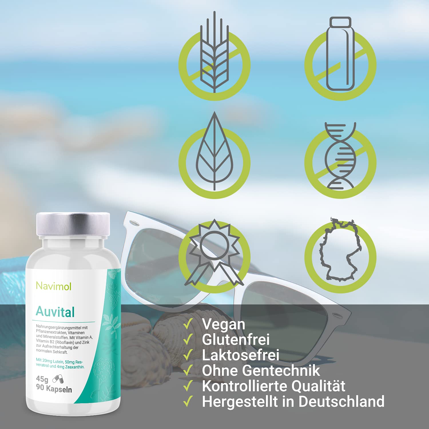 90 Kapseln | Nahrungsergänzungsmittel: Mit Vitamin A, Vitamin B2 (Riboflavin) & Zink zur Aufrechterhaltung der normalen Sehkraft | 20mg Lutein | 50 mg Resveratrol | 4mg Zeaxanthin