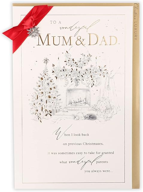 Clintons: Mum and Dad Pencil Indoor Fireplace Scene Christmas Card, Multi-Colour, 171 x 260, 1182057