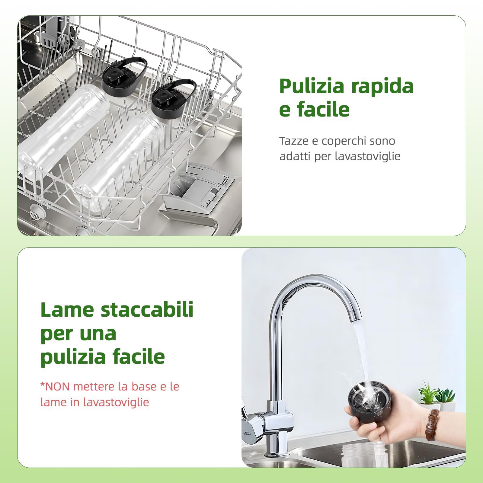 Frullatore Portatile Carehabi, Mini Frullatore e Smoothie Blender con 2 Bottiglie da 600ml (Senza BPA), Motore in Acciaio Inox 300W & 4 Lame per Frullati, Smoothies, Ghiaccio - Argento