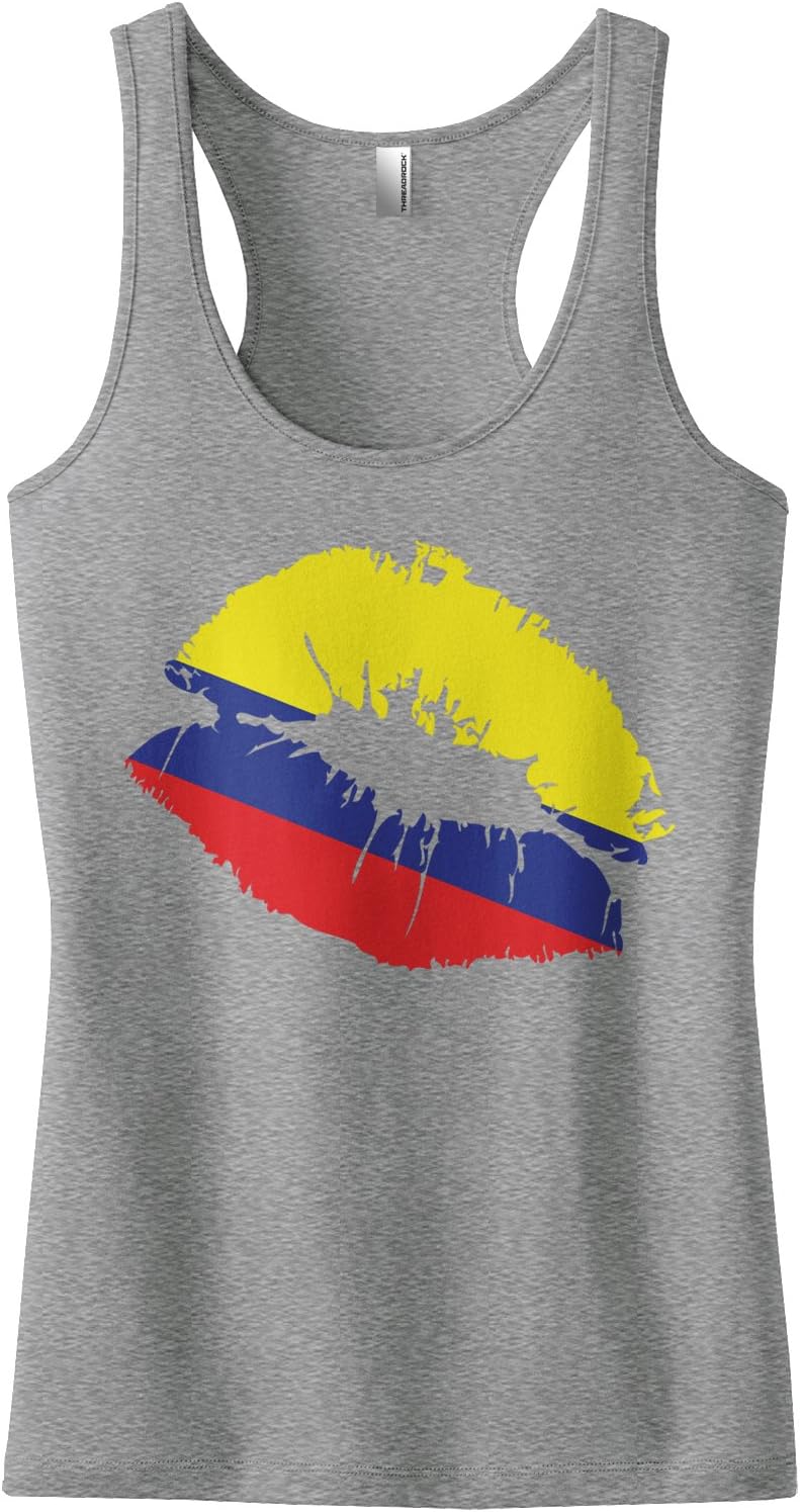Threadrock Women's Colombia Flag Lips Colombian Kiss Racerback Tank Top