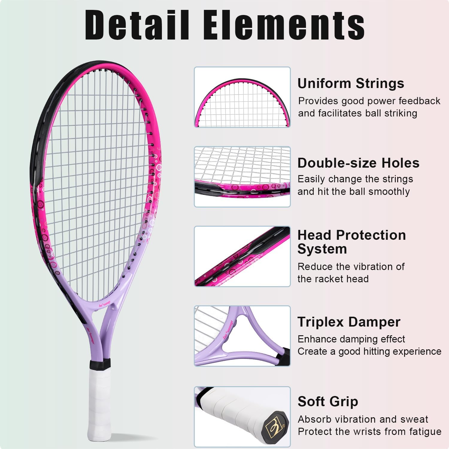 bo'weiqi 17"-25" Kids Tennis Racket for Aged 2-12 Lightweight Youth Tennis Racquet for Girls and Boys Outdoor/Indoor Sports with 1 Non-Slip Grip and 1 Shoulder Strap Bag Easy Carry