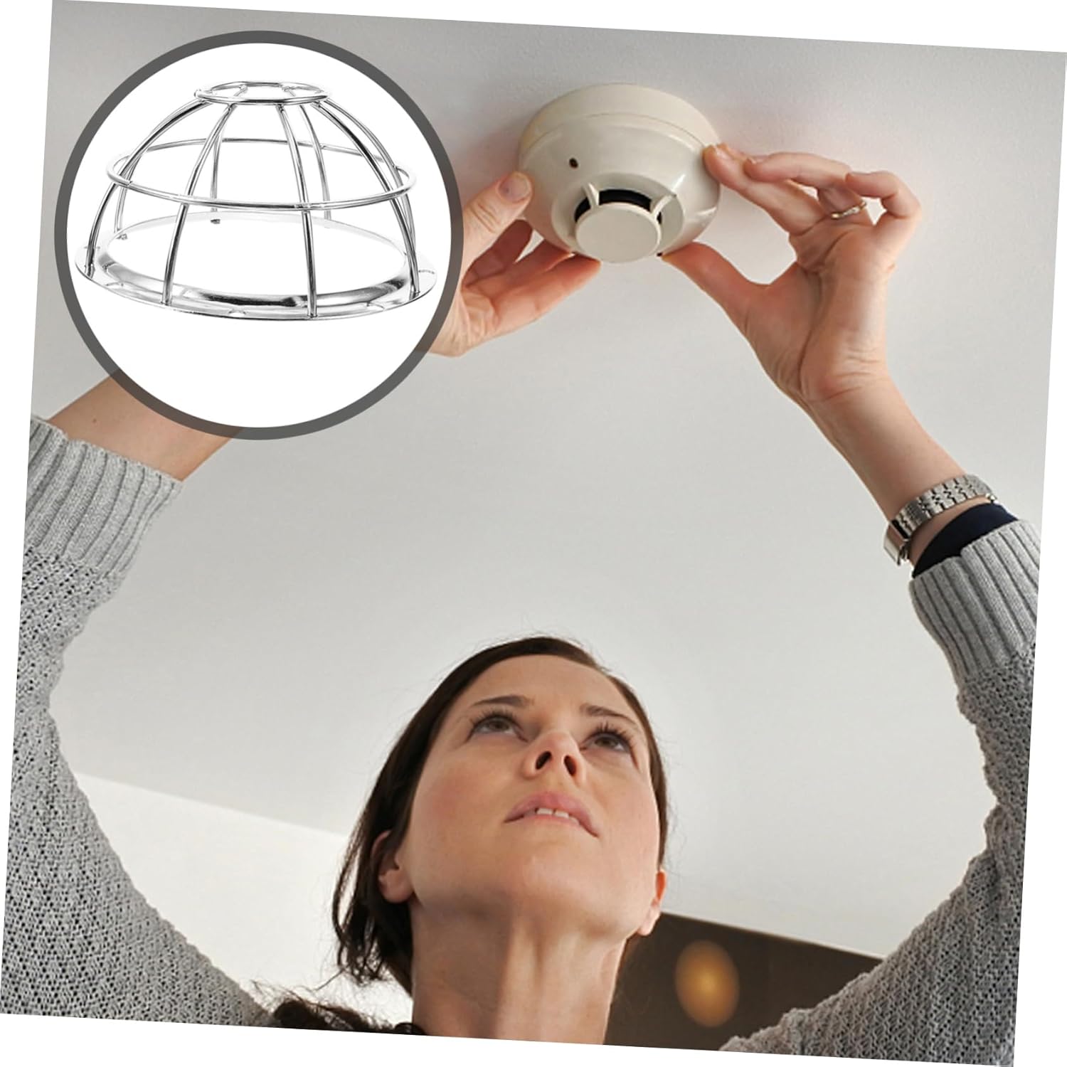 Housoutil 7pcs Detector Protector Cage Mesh Cover for Detectors Impact-Resistant and Theft Design for Home and Commercial Use