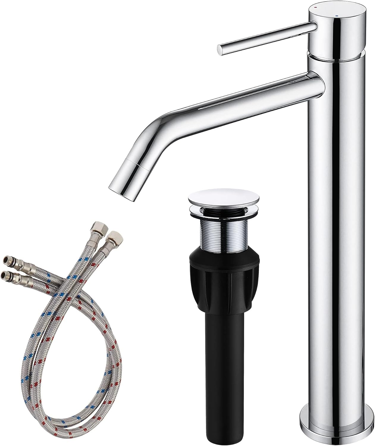 Chrome Tall Bathroom Faucet with Sink Drain and Supply Lines, JXMMP ...