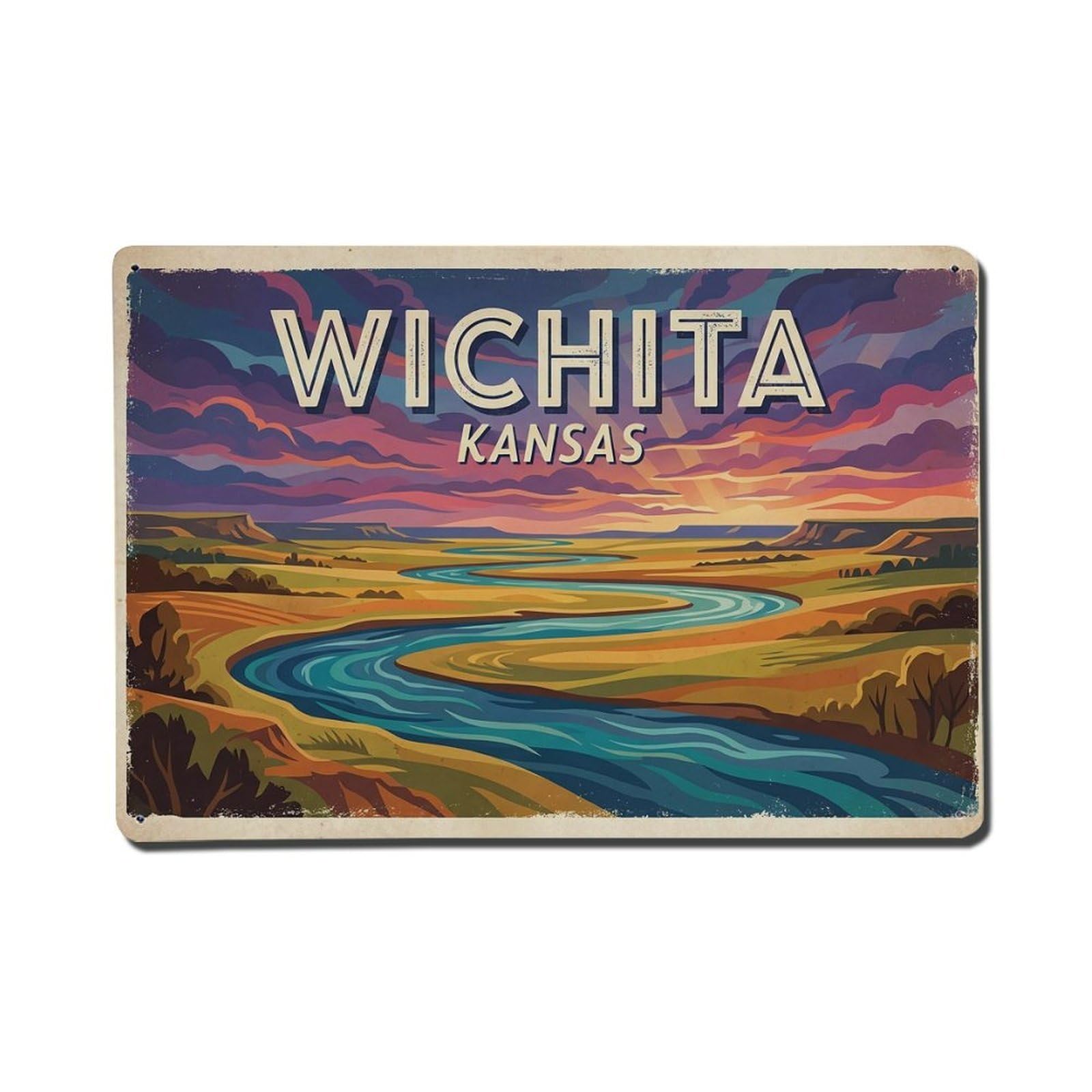 Cwbufd 8X12inch(20X30cm) Retro Travel Usa Wichita Metal Tin Sign Plaque Wall Decor For Cafe, Club Bar, Office, Garden Metal Poster 8X12inch