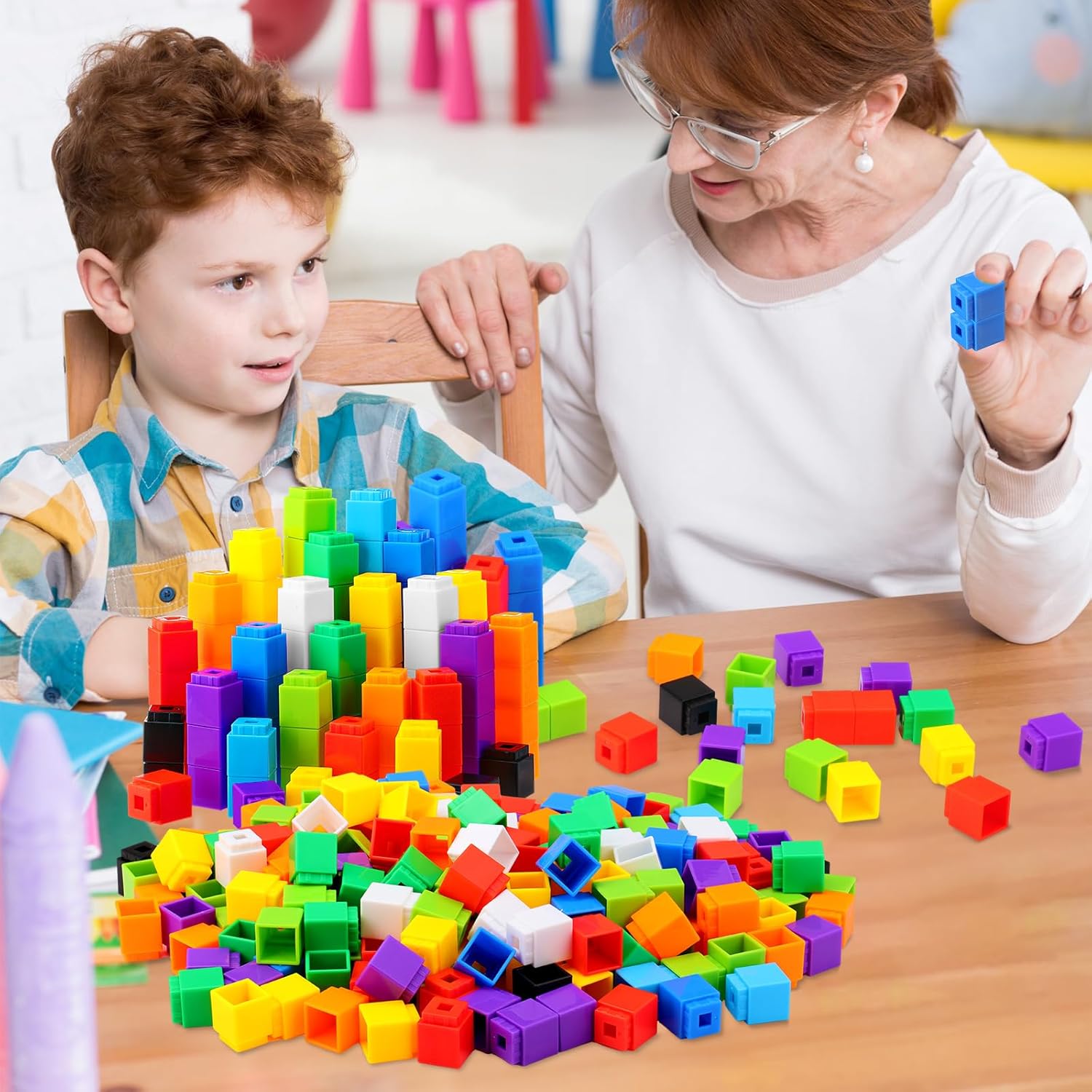 2000 Pcs Linking Cubes Math Educational Counting Toy Connecting Counting Blocks Manipulatives Learning Activities Toys for Kindergarten Homeschool Preschool Supplies