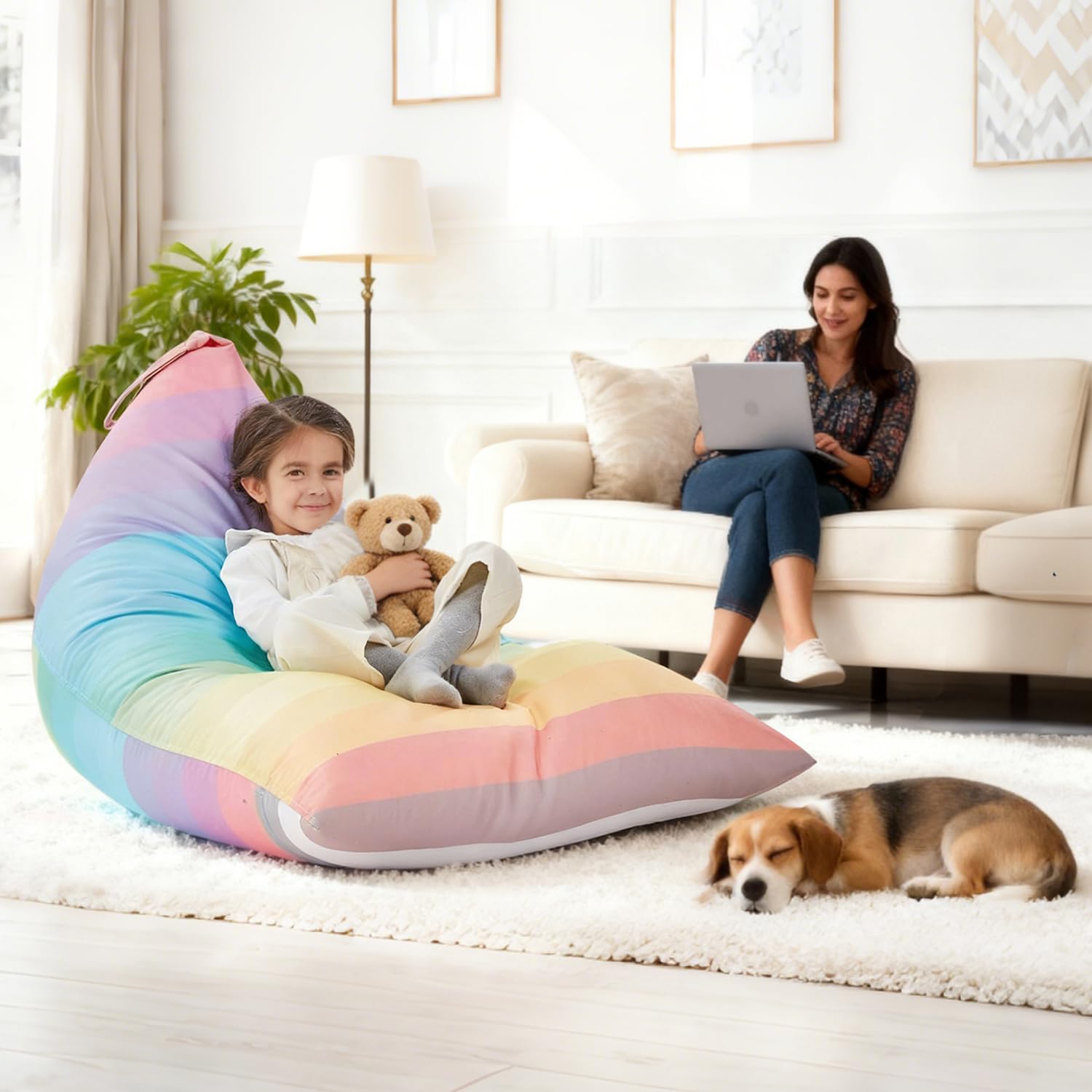 Funda de puf de Almacenamiento de Animales de Peluche Solo para niños y Adultos, Bolsa de puf Extragrande sin Relleno, Soporte y Organizador de Juguetes de Peluche
