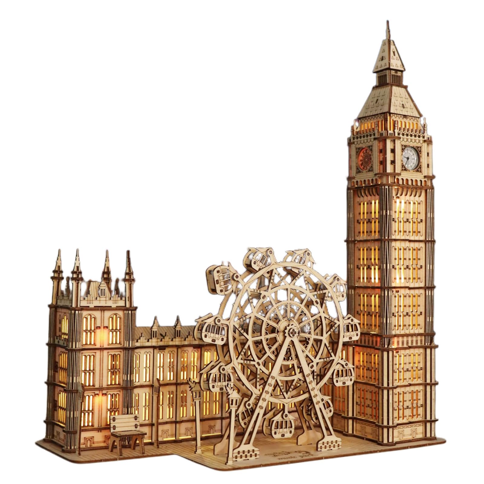 Puzzle 3D in legno Big Ben con orologio funzionante - Kit modello da 306 pezzi per adulti - Non richiede colla - Fai da te con ruota panoramica mobile - Decorazione per ufficio e soggiorno