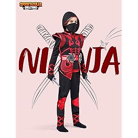 Spooktacular Creations Red Ninja Costume Set, Ninja Jumpsuit with Foam Accessories for Kids, Toddler Halloween Outfit for Ideas Cosplay Party (Medium, 8-10 yrs)