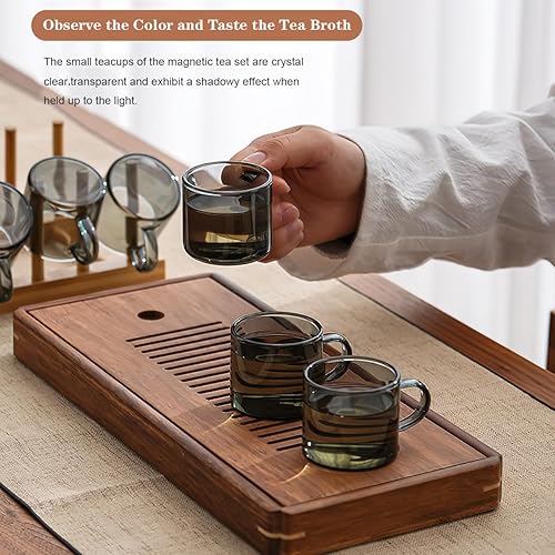 Miniatura 3 de Kung Fu - Juego de 6 tazas de té de vidrio pequeñas (4.06 onzas/4.1 fl oz) + juego de soporte en gris ahumado, decoración de utensilios de té chino