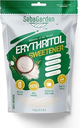 Seba Garden 100% Erythritol Sweetener 1kg 2.2 lb, Natural Granulated Zero Calori Sugar Replacement, Keto Friendly Non GMO