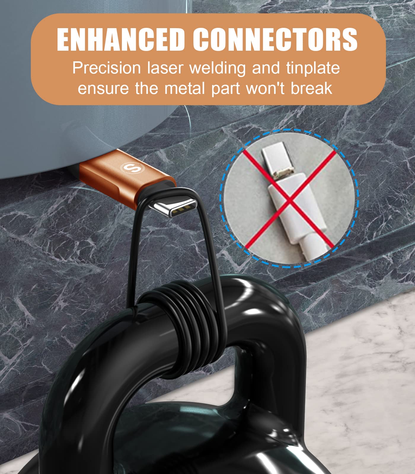 Cavo USB C [3-Pezzi,1m2m3m] Cavo Tipo C di Ricarica Rapida per i phone 15 Plus Pro Max,Samsung Galaxy S23/S22/S21,Sony,Xiaomi,Huawei,Google Pixel e altri dispositivi Android USB-C-arancione