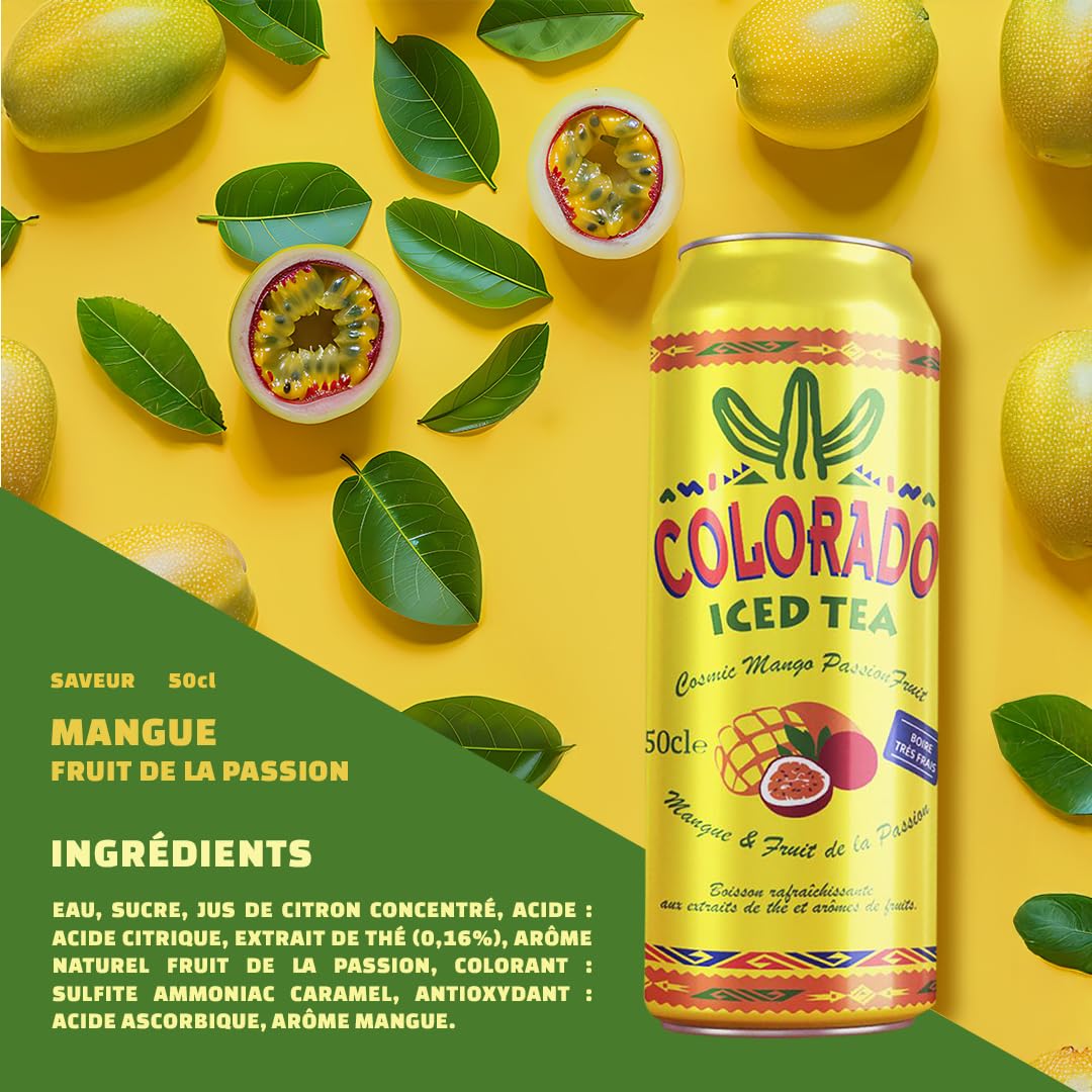 Colorado Iced Tea Mangue Fruit de la Passion, Thé Glacé aux Extraits de Thé et Arômes de Fruits, 50cl, Lot de 24