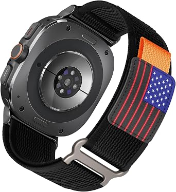 One Click Nylon Band Compatible with Samsung Galaxy Watch Ultra Bands 47mm 2025/2024,Rugged Fabric Braided Sport Strap with Stars-Stripes Flag Wistband for Galaxy Watch Ultra Band 47mm Men Women