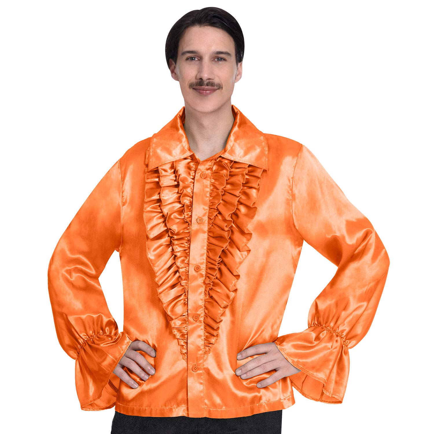 (PKT) (9907009) Adult Mens Satin Shirt Orange (Standard)