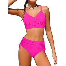 Teen Girls Swimsuits V-Neck Bikini Set Bathing Suits Cross Straps Two Piece Swimwear with Drawstring