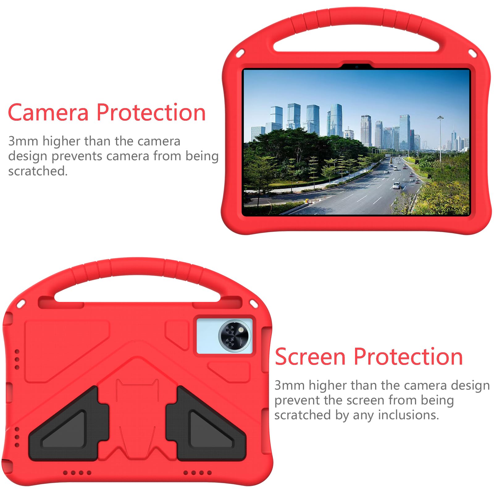 Custodia con cavalletto per bambini compatibile con Doogee U11/U11 Pro 11 pollici (2025), leggera copertura in EVA antiurto spessa protezione dagli urti copertura per tablet W tracolla + manico. Rosso