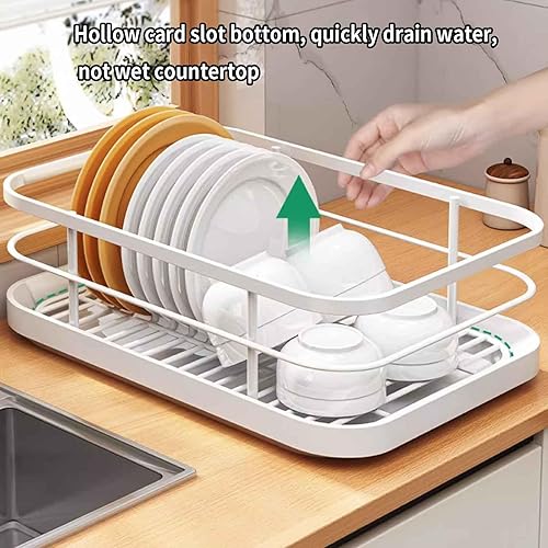 Miniatura 2 de Escurridor de platos con bandeja de goteo ABS con soporte para cubiertos, cesta extraíble, resistente a los arañazos, antideslizante, ahorro de