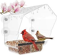 Vista 7 de Ermete Comedero para pájaros de ventana con ventosas fuertes, alimentador transparente de visión grande, bandeja de semillas, 13 x 5.5 x 4.2