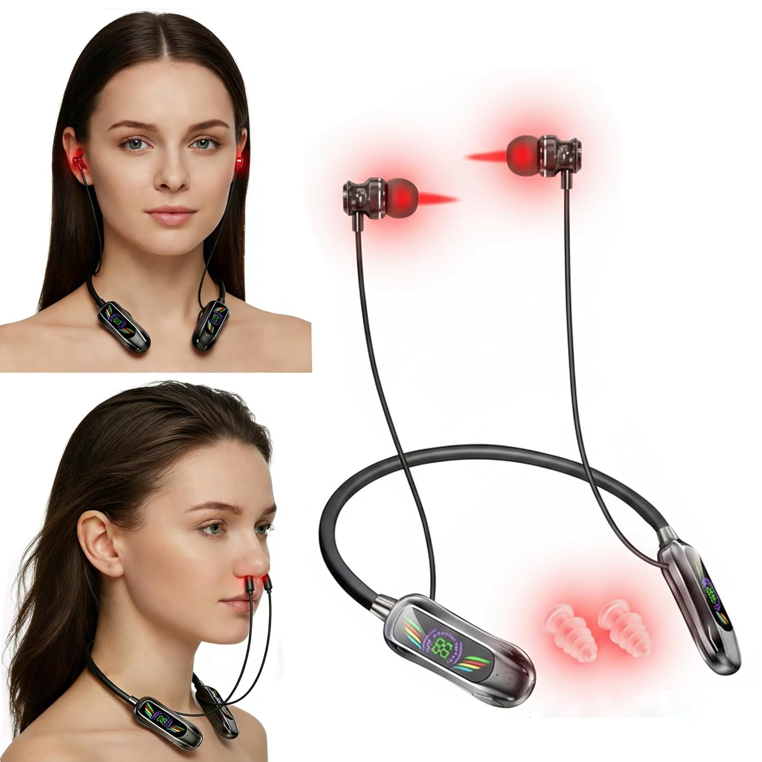 2-in-1 Red Light Therapy Device for Nose & Ears, Red Light Therapy for Ear Relief, Infrared Nasal Therapy Device, Neck Hanging Earbuds, Portable, Light-weight