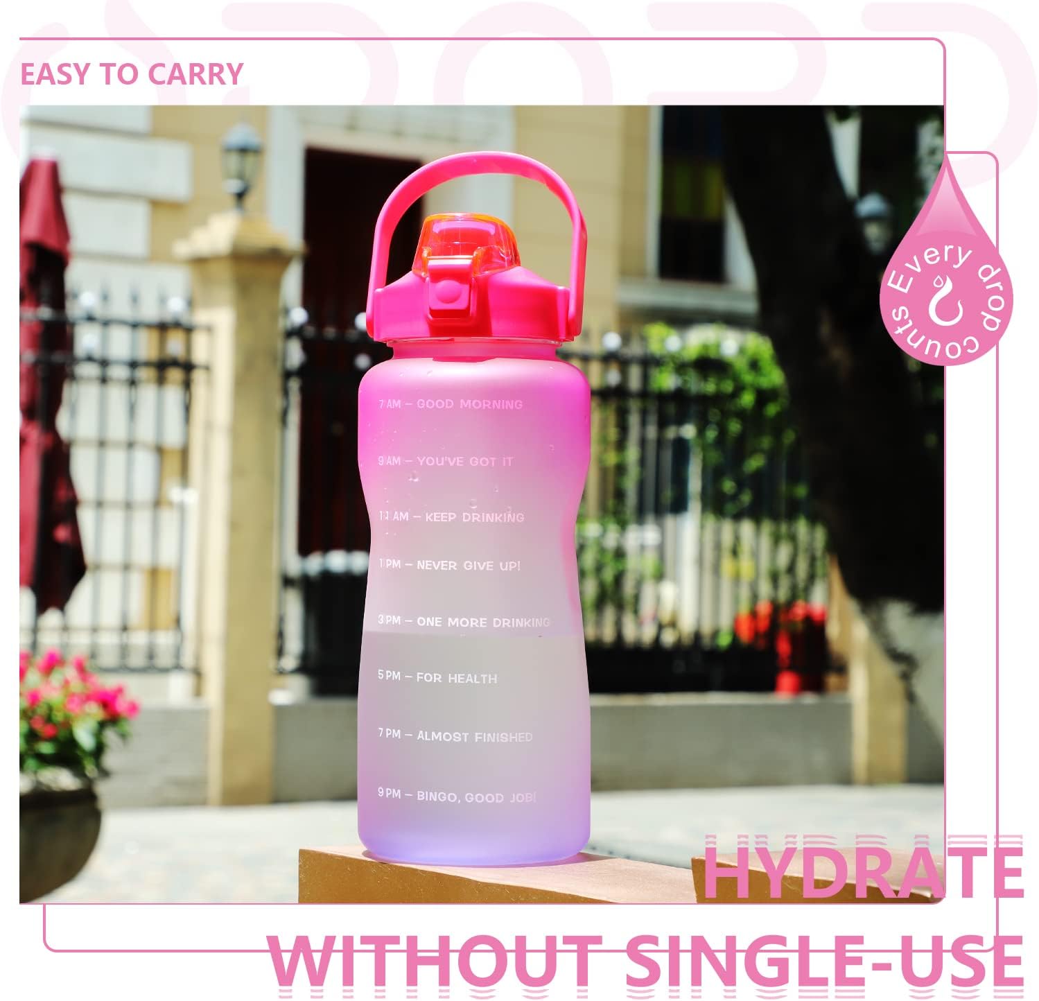 Opard 64 oz Water Bottle with Time Marker to Drink Half Gallon Motivational Water Bottle with Straw and Handle Large BPA Free Water Jug for Sports Gym Fitness