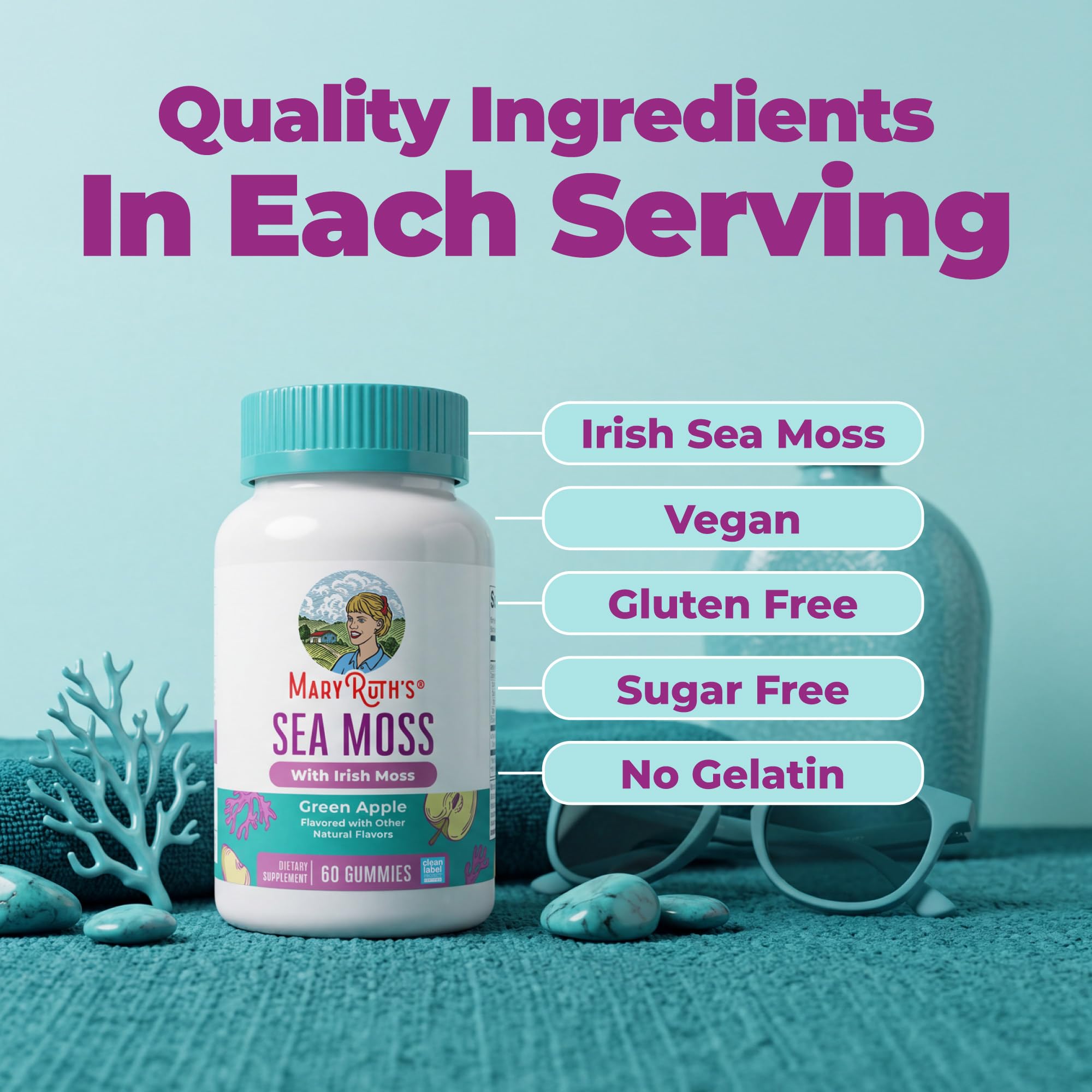 MARYRUTH'S Sea Moss Gummies, Sugar Free Made with Irish Sea Moss, 60 Count — Amazon image 6