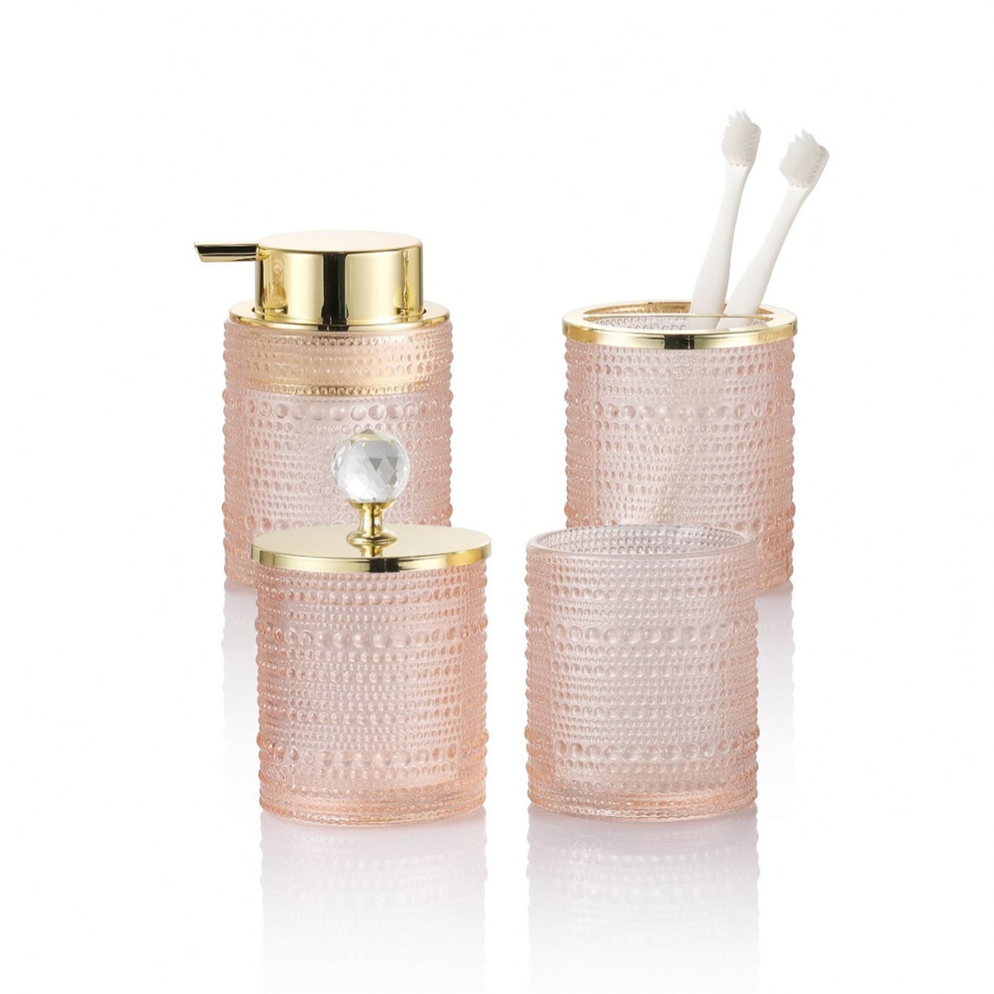Robustes Glas Badezimmer Accessoire Set:,Vierteiliges Set in Rosa