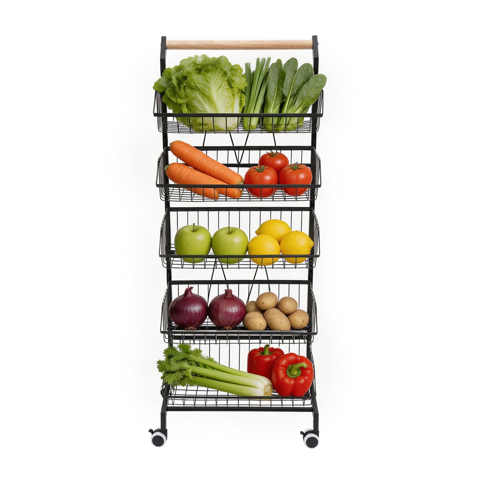 Carrello da cucina con 5 cestini, carrello per frutta e verdura