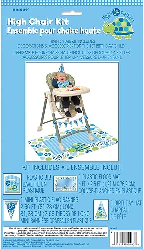 Unique Kit de silla alta de tortuga de primer cumpleaños, 4 piezas, azul 4 piezas
