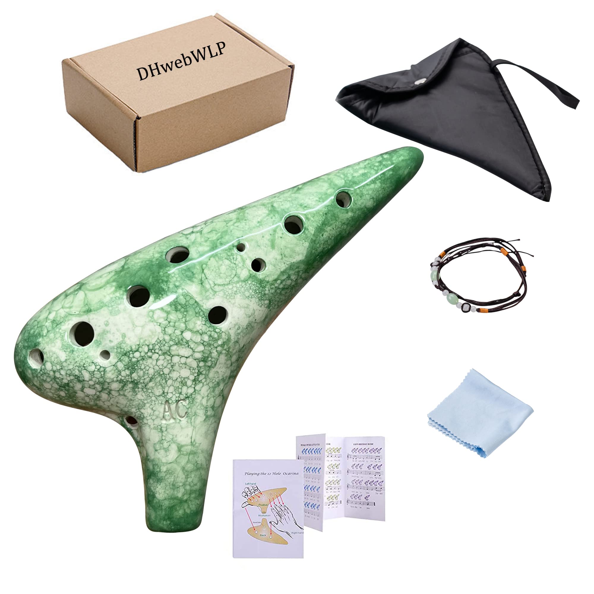 Ocarina Ocarina 12 trous avec livre de chansons pour débutant, ocarina alto do en céramique (vert bulle)