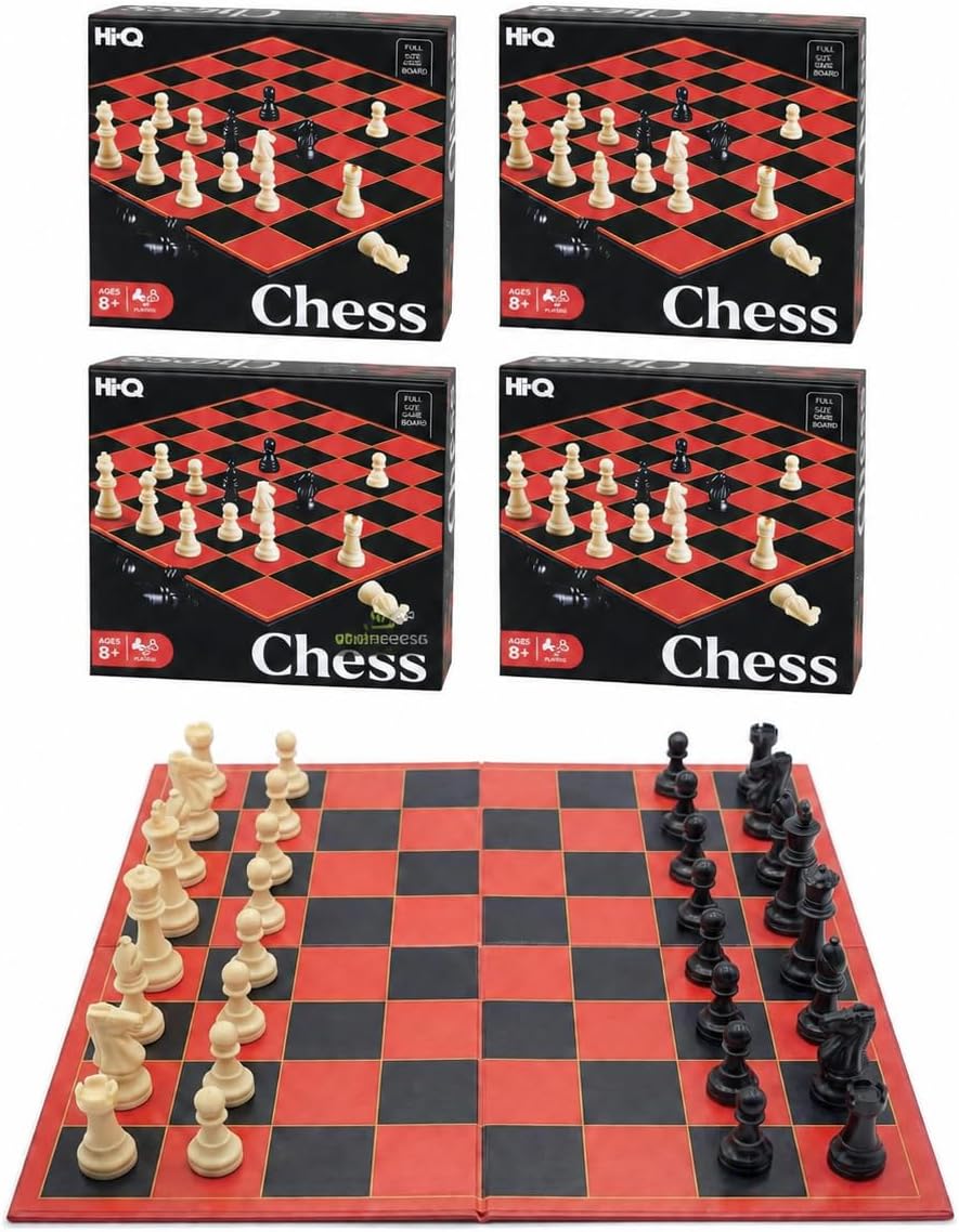 HI-Q Classic Chess Board Game – Educational Strategy Set for Kids, Schools & Events – Standard Style Pieces with Folding Board – Family Game Night Case of 4