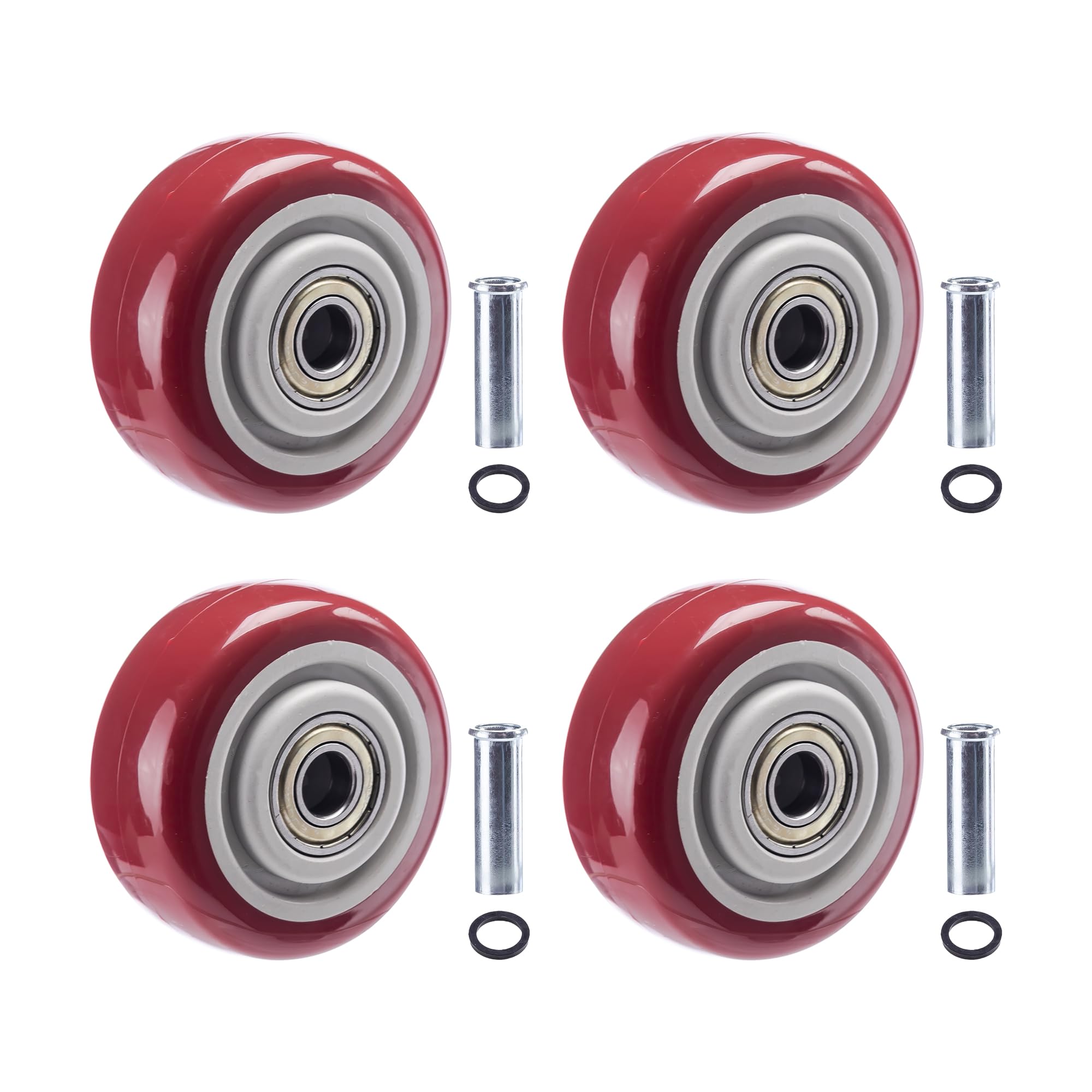 3 Inch Caster Wheels 4 PCS Heavy Duty PU Board Caster, Red Cart Wheels Replacement for Platform Trucks up to 264 LBS/ 120 KG with 3/8" Axle