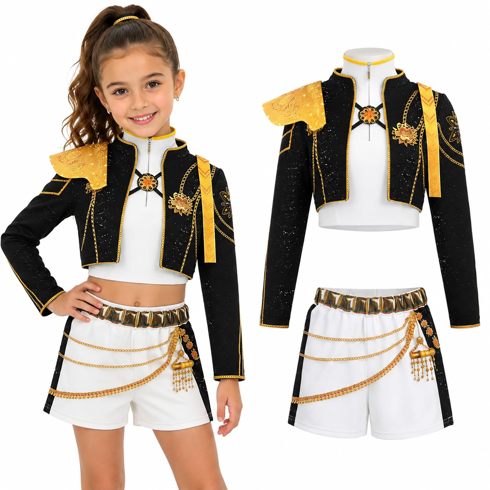 shyhand 3PCS Girls Anime Costume, Kids Anime Cosplay Halloween Outfit for Fancy Party Carnival Theme Dress Up (XLarge-140cm)