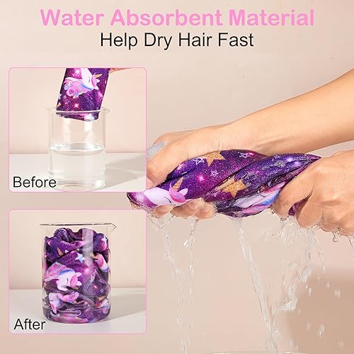 Vista 38 de Basumee Toalla de microfibra para el cabello para niños, paquete de 2 toallas de pelo de secado rápido con turbantes para cabello húmedo, toalla