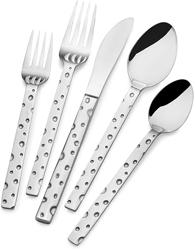 Miniatura 2 de Towle Living Feta - Juego de cubiertos forjados de 20 piezas, acero inoxidable para 4, incluye cuchillos, tenedores, cucharas y cucharaditas,