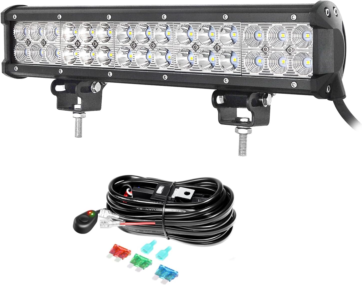 SKYWORLD 15inch 90W LED Work Light Bar Spot Flood Combo Beam LED Work Lights Dual-Row Driving Light 6000K for Truck Boat Offroad Driving Lamp with Wire Kit for Car Truck Tractor SUV UTV ATV 4x4 IP67