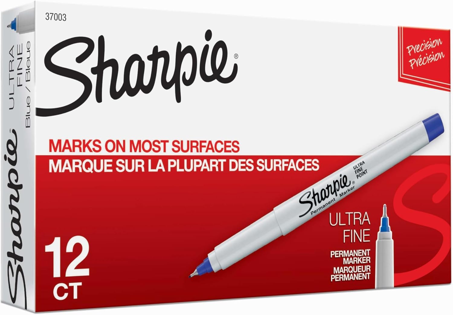 SHARPIE 37003 Ultra-Fine Permanent Marker, Marks on Paper and Plastic, Resist Fading and Water, AP Certified, Blue Color, Pack of 12 SHARPIE 37003 Ultra-Fine Permanent Marker, Marks on Paper and Plastic, Resist Fading and Water, AP Certified, Blue Color, Pack of 12